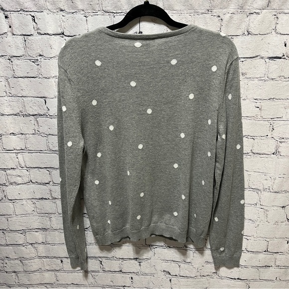 TALBOTS Womens Cardigan Gray White Polka Dot Size Large Petite - Picture 2 of 9